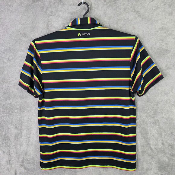 Mens Aptus Black Multicolor Striped Modern Fit Polo Shirt Short Sleeve Size L - Picture 6 of 9